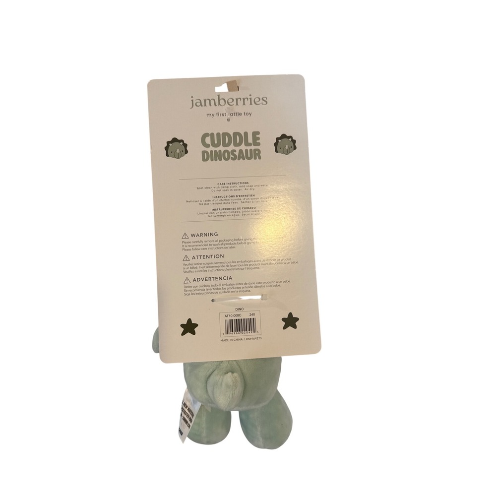 Jamberries My First Rattle Toy Cuddle Dinosaur 10 Inch Plush Green Stroller Clip - Picture 4 of 4